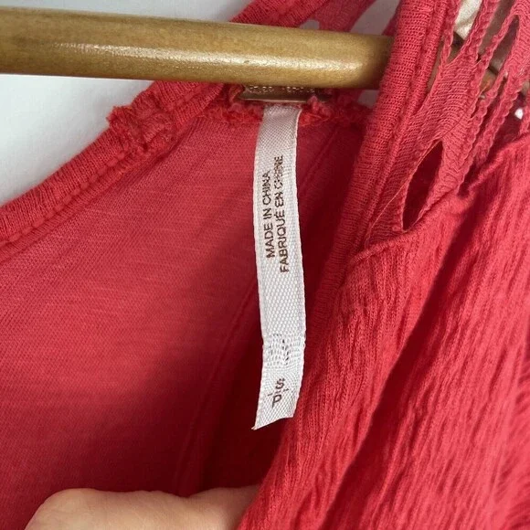 Free People To The Point Dress with Lace Cut Outs size Small Eyelet Long Sleeve - Picture 6 of 8